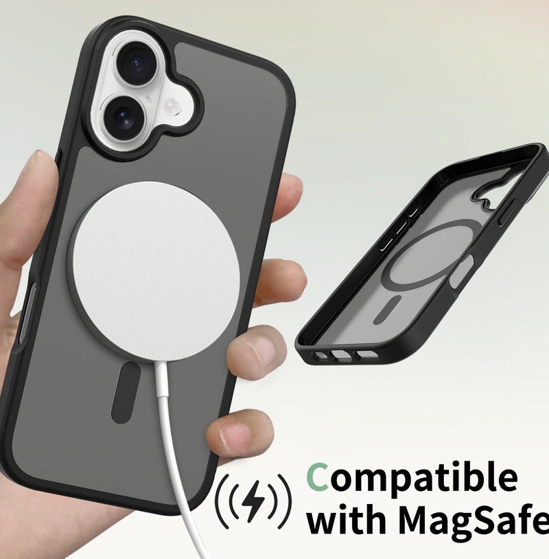 جراب MagSafe المغناطيسي لهاتف iPhone 16Plus، 【حماية كاملة ضد الصدمات】ظهر شفاف غير لامع - Image 4